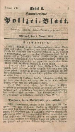 4. Januar-30. December = Stück 1-118 [incl. Vagabonden-Verzeichniß]