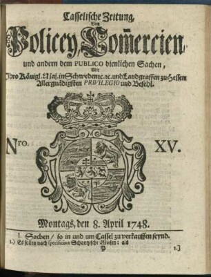 Nro. XV, Montags, den 8. April 1748