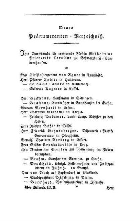 Neues Pränumeranten-Verzeichniß