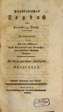 Physikalisches Tagbuch für Freunde der Natur. 2, 3/4. 1785