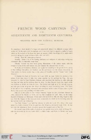 French Wood Carvings of the Seventeenth and Eighteenth Centuries. Selected from our National Museums