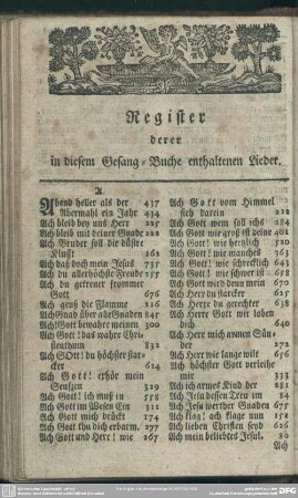Register derer in diesem Gesang-Buche enthaltenen Lieder
