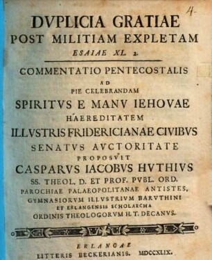 Duplicia gratiae post militiam expletam, Esaiae XL, 2 : Commentatio pentecost.