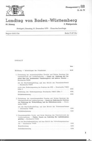88. Sitzung, Stuttgart, 11.12.1979