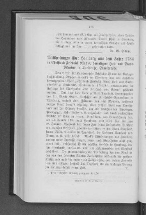 Mittheilungen über Hamburg aus dem Jahre 1784 in Christoph Friedrich Rinck's, damaligem Hof= und Stadt=Vikarins in Karlsruhe, Studienreise.