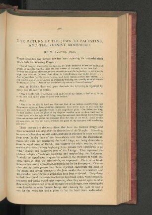 The Return of the Jews to Palestine, and the Zionist Movement.