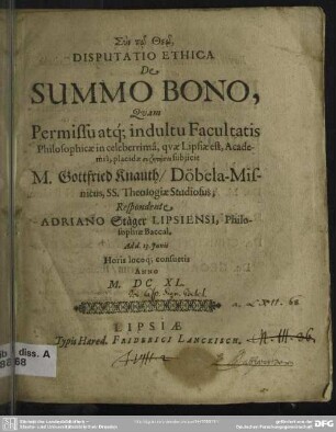 Disputatio ethica de summo bono
