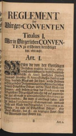 Reglement Der Bürger-Conventen