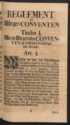 Reglement Der Bürger-Conventen
