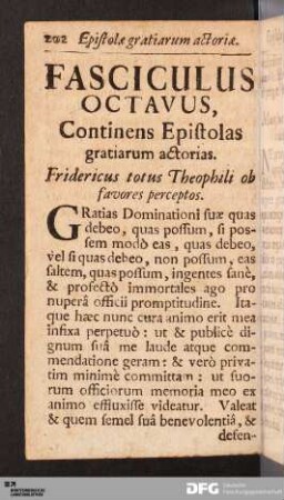 Fasciculus Octavus. Epistolas gratiarum actorias.