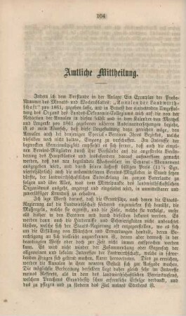 Amtliche Mittheilung.