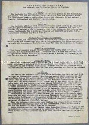 Satzung und Lehrplan der Akademie der bildenden Künste Dresden