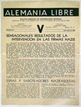 Beilage der Exil-Zeitung "Alemania libre" über Interventionen in NS-Firmen und NS-Spione.
