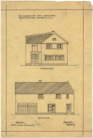 Billing, Hermann; Karlsruhe, Beethovenstr. 2-4; Doppelhaus Williard (Lacroix) - Stober - Stallgebäude, Fassaden (Ansichten)