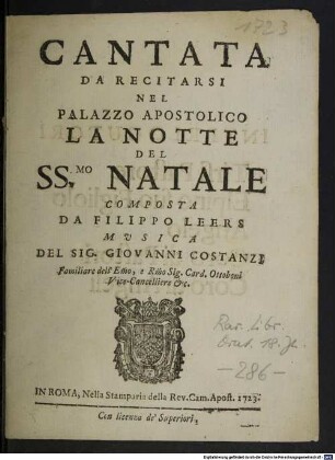 Cantata da recitarsi nel Palazzo Apostolico la notte del SS.mo Natale