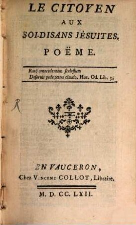 Citoyen aux soi-disans-Jésuites : Poeme