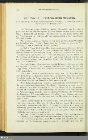 VIII. Capitel. Grossherzogthum Oldenburg