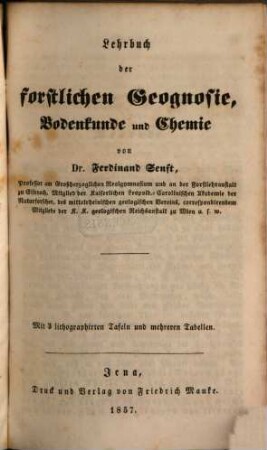 Lehrbuch der forstlichen Naturkunde, 3. Lehrbuch der forstlichen Geognosie, Bodenkunde und Chemie