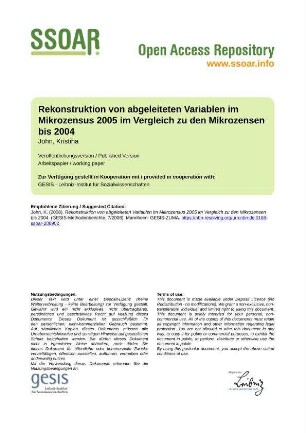 Rekonstruktion von abgeleiteten Variablen im Mikrozensus 2005 im Vergleich zu den Mikrozensen bis 2004