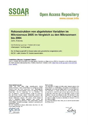 Rekonstruktion von abgeleiteten Variablen im Mikrozensus 2005 im Vergleich zu den Mikrozensen bis 2004
