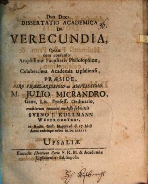 Diss. acad. de verecundia
