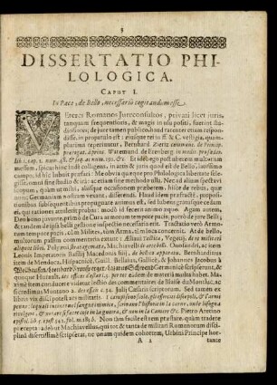 Caput I. In Pace, de Bello, necessario cogitandum esse.