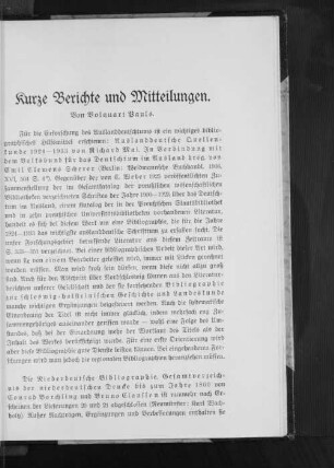 Kurze Berichte und Mitteilungen.