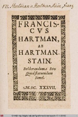 Wappen des Franz Hartman von Hartmanstain