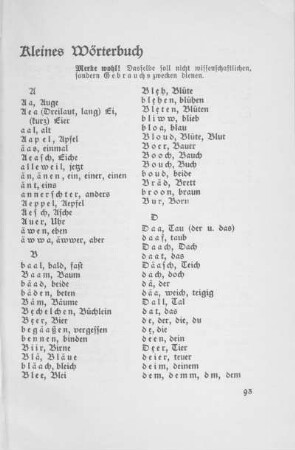 Kleines Wörterbuch.