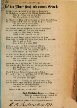 Auf den Wiener Krach und anderes Gekrache