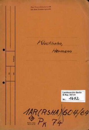 Personenheft Hermann Kluckhohn (*01.11.1911), SS-Hauptsturmführer