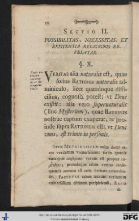 Sectio II. Possibilitas, Necessitas, Et Existentia Religionis Revelatae.