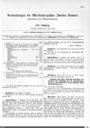 118. Sitzung, Stuttgart, 3.7.1908