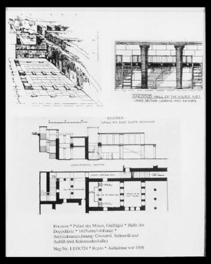 Knossos, Palast des Minos: Grundriss und Aufriss der Halle der Doppeläxte im Ostflügel