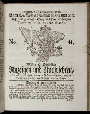 No. 41. Montags, den 13ten October, 1755.