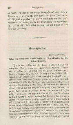 258-274 Korrespondenz : über die kirchlichen Verhältnisse der Protestanten im südlichen Bayern