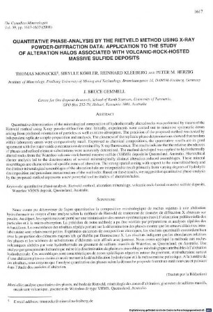 Quantitative phase-analysis by the Rietveld method using X-ray powder diffraction data : application to the study of alteration halos associated with volcanic-rock-hosted massive sulfide deposits