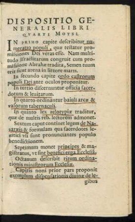 Dispositio Generalis Libri Quarti Moysi.