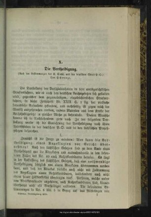 X. Vertheidigung : (Nach den Bestimmungen der K. Sächs. und der deutschen Straf-P.-O.)