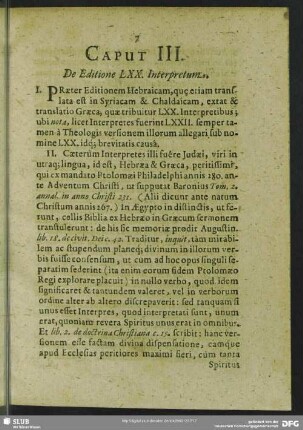 Caput III. De Editione LXX. Interpretum