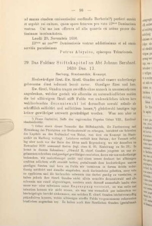 29. Das Fuldaer Stiftskapitel an Abt Johann Bernhard 1630 Dez. 17.