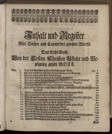 Inhalt und Register aller Bücher und Capitel des gantzen Wercks.