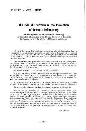 528, The role of Education in the Prevention of Juvenile Delinquency
