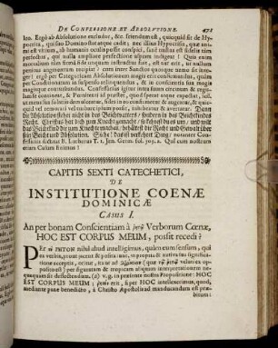 Capitis Sexti Catechtici, De Institutione Coenæ Dominicæ.