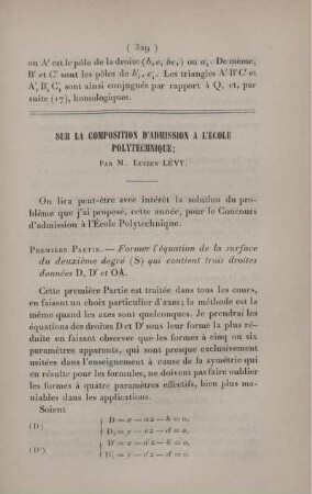 Sur la composition d'admission a l'École Polytechnique.