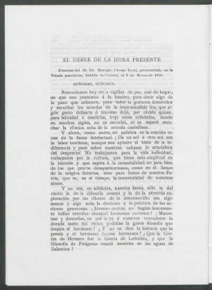 El deber de la hora presente