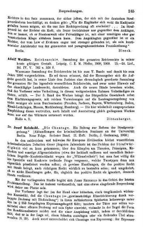 245-247, Josef Reinhold. "Die Chantage. Ein Beitrag zur Reform der Strafgesetzgebung." 1909
