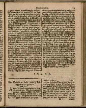 Die Tafel van dese vijftich Lustighe Historie Joannis Bacatij