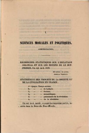 Notice des travaux scientifiques d'Alex. Moreau de Jonnès