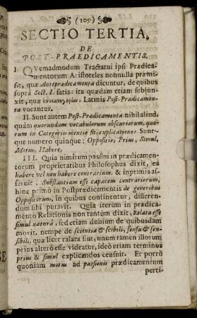 Sectio Tertia. De Post-Praedicamentis